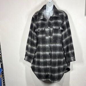 NWT Time and Tru Black and Gray Plaid Button-Up Jacket size xl